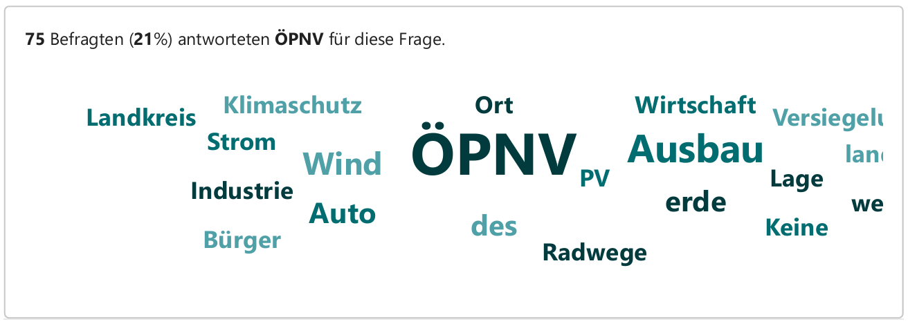Im Rahmen einer umfassenden Befragung nannten die befragten Bürgerinnen und Bürger insbesondere den ÖPNV als ein besonders herausforderndes Handlungsfeld. Ca. 40% der CO2-Emissionen resultieren aus dem Verkehrssektor.